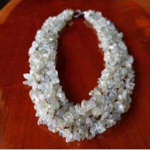 Vtg Retro Art Deco Pale Green Quartz Chip Bead Choker Statement Necklace